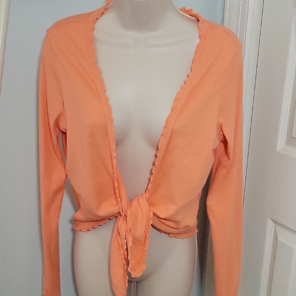Fresh Produce Orange-Pink Ruffled Tie Waisted Cardigan Sz Small
